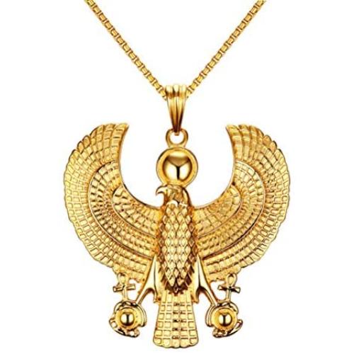 Mgutillart Hip Hop Plated 18K Gold Stainless Steel Egyptian Horus Eagle Pendant Necklace