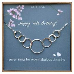 EFYTAL 70th Birthday Gifts for Women, Sterling Silver Seven Circle Necklace for Her, 7 Decade Jewelry 70 Years Old