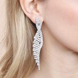 Sparkly Rhinestone Chandelier Drop Statement Earrings - Bridal Wedding Crystal Cubic Dangles Cascade Fringe Tassel, Waterfall Duster Party Jewel
