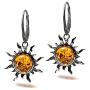 Amber Sterling Silver Flaming Sun Leverback Earrings