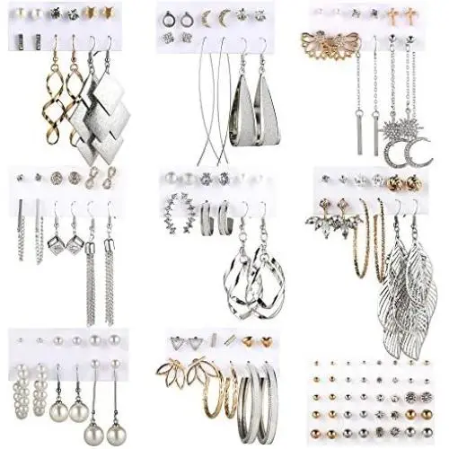 Fashion Earrings for Women Girls, Funtopia 68 Pairs Drop Dangle Earrings, Statement Stud Earrings Pearl Earrings Set for Party Jewelry Gift (Gold and Silver)
