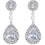 EVER FAITH Rhinestone Crystal CZ Cream Simulated Pearl Flower Tear Drop Bridal Dangle Earrings Clear Silver-Tone