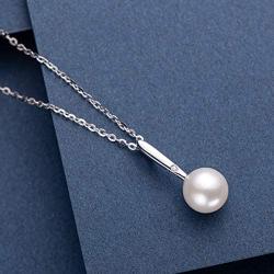 White Pearl Pendant Necklace Freshwater Cultured 7.5-8mm Dainty Single Pearl Necklace Silver Chain with Cubic Zirconia Jewelry Gifts for Women Girls