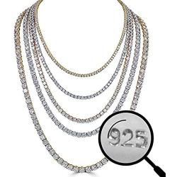 Harlembling Real Solid 925 Silver Mens Tennis Chain - 14k Gold Plated Or Natural Silver - 16-30'' - 3mm 4mm 5mm 6mm - Iced Out Hip Hop CZ Mens One Row Chain (18, 3mm Natural Silver)