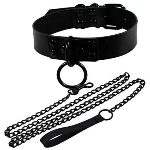 Leather Collar and Leash Neck Choker Adjustable Necklace Detachable PU Leather Punk Choker Belts Harness Role Play Game Collar Soft Leather Choker Neck Collar with Chain Leash