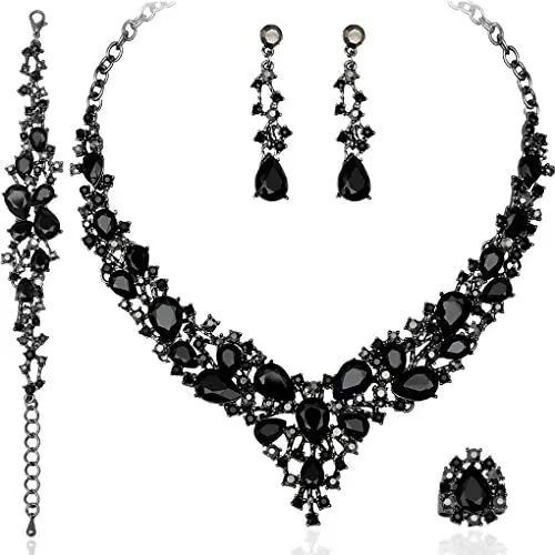 4 Pcs/Set Austrian Crystal Necklace Earrings Bracelet Ring Bridal Jewelry Sets for Brides Wedding Party Costume Accessories Gifts for Women 4 Pcs/Set Austrian Crystal Necklace Earrings Bracelet Ring Bridal Jewelry Sets for Brides Wedding Party Costume Accessories Gifts for Women