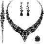 4 Pcs/Set Austrian Crystal Necklace Earrings Bracelet Ring Bridal Jewelry Sets for Brides Wedding Party Costume Accessories Gifts for Women
