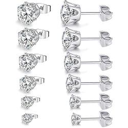 6 Pairs Pack of Earrings for Women Men Cubic Zirconia Studs Gold Plated Hypoallgenic