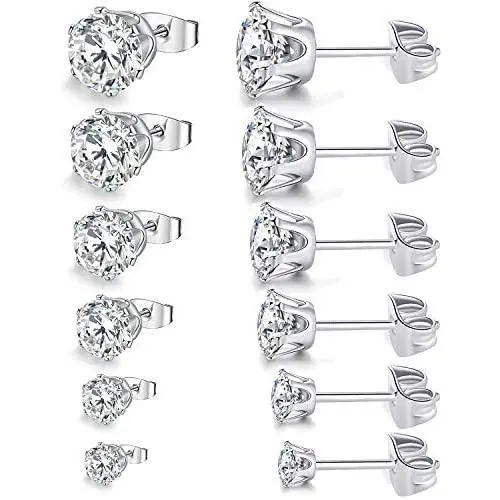 6 Pairs Pack of Earrings for Women Men Cubic Zirconia Studs Gold Plated Hypoallgenic 6 Pairs Pack of Earrings for Women Men Cubic Zirconia Studs Gold Plated Hypoallgenic