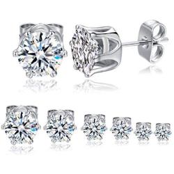 GEMSME 18K White Gold Plated Round Cubic Zirconia Stud Earrings Hypoallergenic Jewelry for Women Men