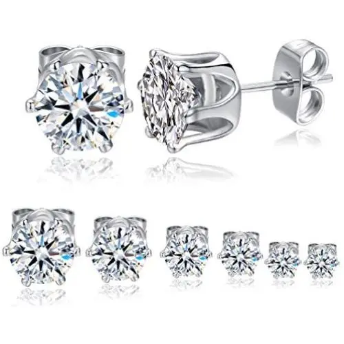 GEMSME 18K White Gold Plated Round Cubic Zirconia Stud Earrings Hypoallergenic Jewelry for Women Men GEMSME 18K White Gold Plated Round Cubic Zirconia Stud Earrings Hypoallergenic Jewelry for Women Men