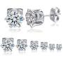 GEMSME 18K White Gold Plated Round Cubic Zirconia Stud Earrings Hypoallergenic Jewelry for Women Men