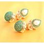 Touchstone Indian Bollywood spherical faux pearls jhumki earrings in antique gold tone for women