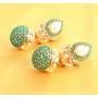 Touchstone Indian Bollywood spherical faux pearls jhumki earrings in antique gold tone for women