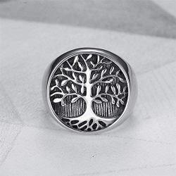 IFUAQZ Mens Stainless Steel Vintage Gold Plated Tree of Life Ring Signet Biker Band Round Top