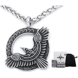 Gungneer Viking Raven Celtic Knot Pendant Stainless Steel Keel Chain Necklace Wheel of Life Accessory for Mens Womens