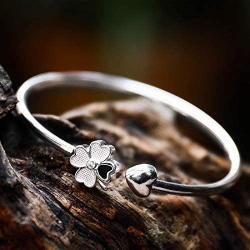 KLKL 925 Sterling Silver Bracelet, Stylish, Simple, Four-Leaf, Adjustable, can be Worn on Womens Cuffs Jewelry