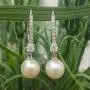 Dazzlingrock Collection 10K Gold 8 MM Each Round White Freshwater Pearls & Diamond Ladies Drop Earrings