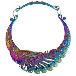 Retro Vintage Ethnic Carved Peacock Chunky Bib Collar Choker Necklace for Women Indian Exaggerated Jewelry Collared Vintage Necklace