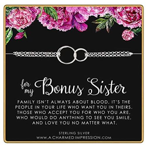 Bonus Sister Bracelet • Two Connected Circles • 925 Sterling Silver • Sister in law • Bride or Groom Sister • Adopted • Stepsister Best Friend • Friendship Love Gift • Appreciation Gratitude Jewelry