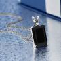 Gem Stone King 925 Sterling Silver Emerald Cut Black Onyx and White Diamond Pendant Necklace For Women (7.38 Cttw, With 18 Inch Silver Chain)