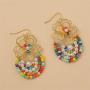 DAMLENG Unique Handmade Gold Flower Beaded Dangle Drop Earrings Bohemian Hollow Indian Jewelry for Women Girls