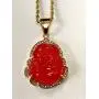 Iced Laughing Buddha Red Jade Pendant Necklace Rope Chain Genuine Certified Grade A Jadeite Jade Hand Crafted, Jade Necklace, 14k Gold Filled Laughing Jade Buddha Necklace, Jade Medallion, Fast Prime Shipping
