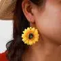 Large Sunflower Hook Dangle Earrings，Bohemian Yellow Resin Acrylic Flower Earring for Women Girls in 2020