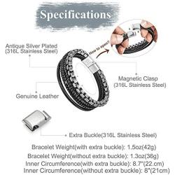 Speroto Mens Bracelets,Leather and Steel Bracelets, Chain Bracelets with Magnetic Clasp,Steel Bracelets for Men