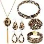 Yaomiao Leopard Print Jewelry Set Leopard Bracelet Faux Leather Dangle Earrings Long Tassel Pendant Necklace Headband Head Wrap Yaomiao Leopard Print Jewelry Set Leopard Bracelet Faux Leather Dangle Earrings Long Tassel Pendant Necklace Headband Head Wrap