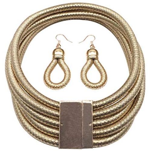 Halawly African Choker Necklace Set for Women,Multilayer Chain Necklace and Earring Set Fashion Jewelry