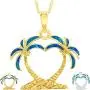 Created Blue/White Opal Heart Shaped Palm Tree Silver/14k Gold/14k Rose Gold Plated Sterling Silver Pendant 18’’ Necklace Jewelry for Women or Teens