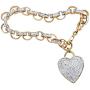 18K Yellow Gold Plated Genuine Diamond Accent Heart Charm Link Bracelet (27mm), Lobster Claw Clasp, 7.75 inch Adjustable