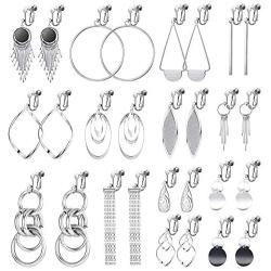 Besteel 14Pairs Wholesale Clip on Earrings for Women Tear Drop Dangle Earrings Celtic Knot Long Bar Clip On Hoop rhinestone Dangle Earrings Clipon Earrings Jewelry Set
