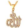 U7 CZ Allah Pendant Necklace with Chain Platinum / 18K Gold Plated Muslim Jewelry, with Text Engraving Service