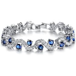 Herinos Women Platinum Plated Cubic Zirconia Tennis Bracelets Wedding Bridal Crystal Bangle