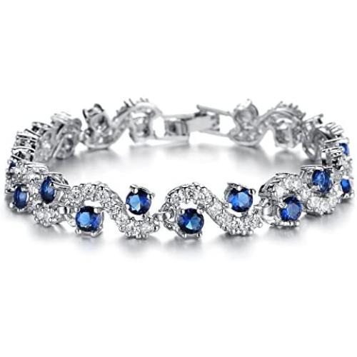 Herinos Women Platinum Plated Cubic Zirconia Tennis Bracelets Wedding Bridal Crystal Bangle