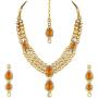Aheli Wedding Wear Indian Kundan Maang Tikka Earrings Necklace Set Bollywood Ethnic Traditional Jewelry for Women