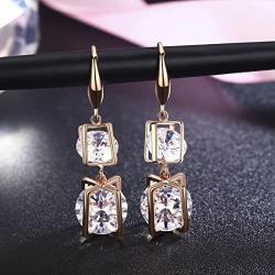 SBLING Platinum Plated or 18K Rose Gold Plated Cubic Zirconia Drop Earrings(9.5cttw)-Gifts for Women/Girls