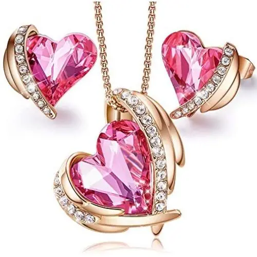 CDE Love Heart Necklaces and Earrings Jewelry Set for Women Rose Gold/Sliver Tone Crystals Birthstone Valentines Day Jewelry Gifts for Women Party/Anniversary/Birthday