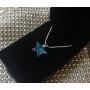 Royal Crystals Sterling Silver 925 Star Earrings and Star Pendant Necklace made with Blue Aurora Borealis Swarovski Crystals Fine Jewelry, 18 inches