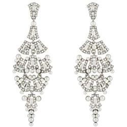 EVER FAITH Austrian Crystal Simulated Pearl Wedding Chandelier Dangle Earrings Clear