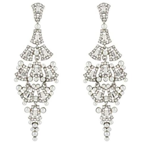 EVER FAITH Austrian Crystal Simulated Pearl Wedding Chandelier Dangle Earrings Clear