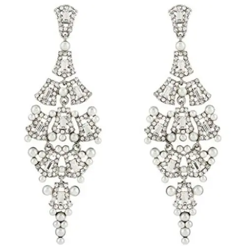 EVER FAITH Austrian Crystal Simulated Pearl Wedding Chandelier Dangle Earrings Clear EVER FAITH Austrian Crystal Simulated Pearl Wedding Chandelier Dangle Earrings Clear