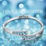 Menton Ezil Love Encounter Crystals Bangle Bracelets White Gold Plated Adjustable Hinged Jewelry