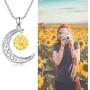 Gold Yellow Sunflower Moon Necklace, THRISHULA Sterling Silver Hollow-Cut Crescent Moon Small Yellow Sunflower Pendant Necklace for Women Girls Birthday Jewelry Gift 18+2 (Gift Box Included)