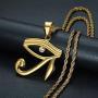 Lee Island Fashion 24K Gold Plated CZ Eye of Horus Egyptian Protection Pendant Stainless Steel Necklace, 24 Inch Chain Eye of Providence/All-Seeing-Eye Jewelry