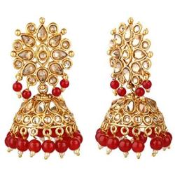 Efulgenz Indian Bollywood Faux Pearl Crystal Kundan Rhinestone Wedding Jhumka Jhumki Dangle Earrings Jewelry Set