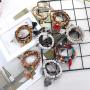 FIBO STEEL 8 Pcs Bohemian Stackable Wood Beads Bracelets for Women Boho Multilayer Stretch Bracelet Set Statement Tassel Bangles