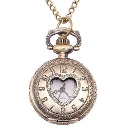 81stgeneration Womens Analogue Quartz Vintage Style Love Heart Pocket Watch Brass Pendant Necklace, 78 cm